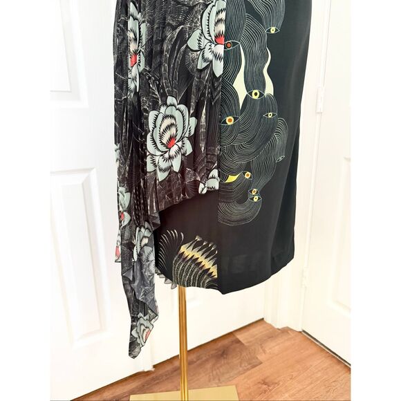 Dries Van Noten Pleated Black Kimono Sleeve Asymmetric Wrap Midi Dress 38 - Picture 5 of 9